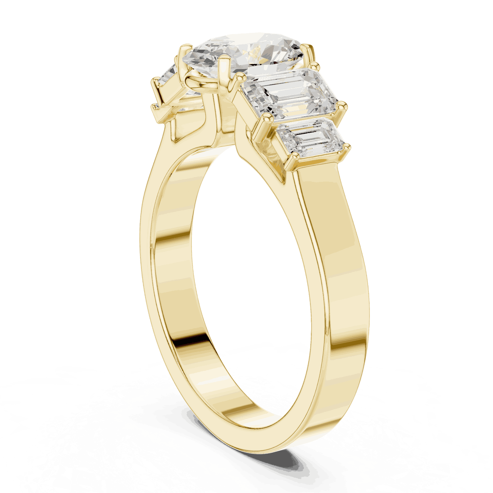 Emerald Diamond Three Stone Baguette Engagement Ring Rose Gold 18K | Lab Grown | Driona Jewels