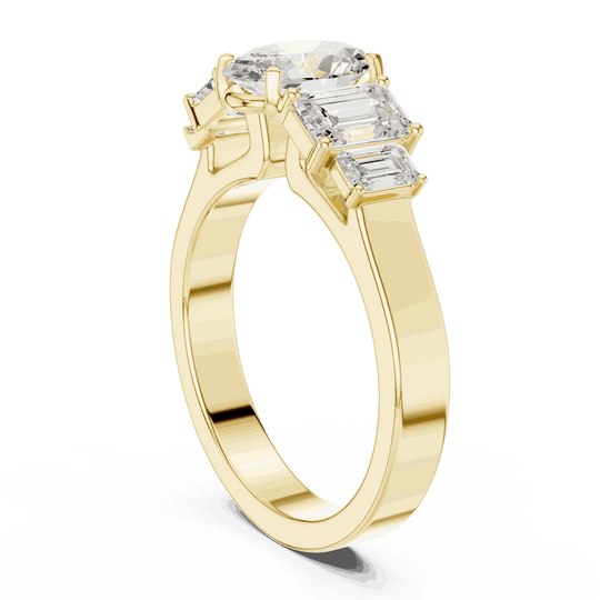 Emerald Diamond Three Stone Baguette Engagement Ring Rose Gold 18K | Lab Grown | Driona Jewels