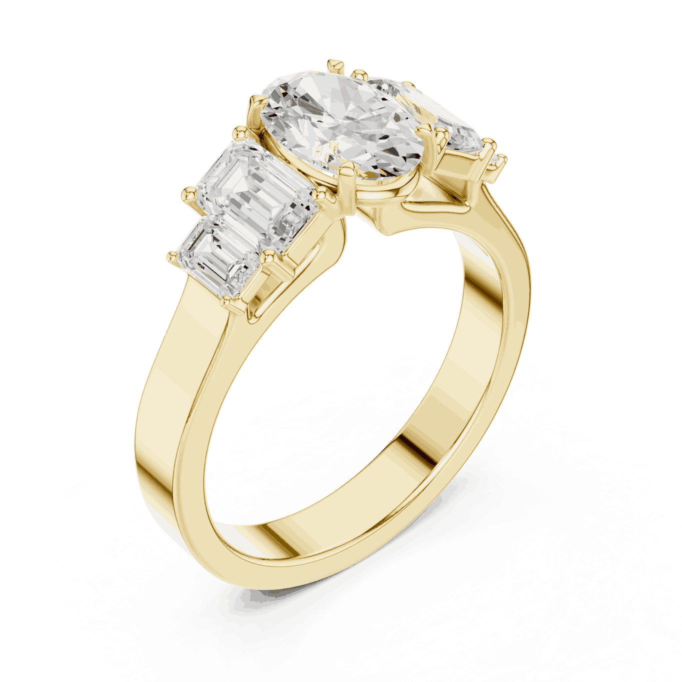Emerald Diamond Three Stone Baguette Engagement Ring Rose Gold 18K | Lab Grown | Driona Jewels