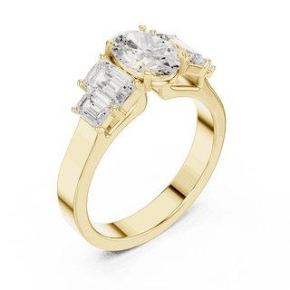 Emerald Diamond Three Stone Baguette Engagement Ring Rose Gold 18K | Lab Grown | Driona Jewels