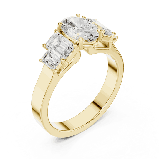 Emerald Diamond Three Stone Baguette Engagement Ring Rose Gold 18K | Lab Grown | Driona Jewels