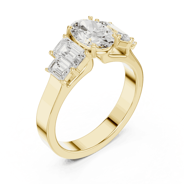Emerald Diamond Three Stone Baguette Engagement Ring Rose Gold 18K | Lab Grown | Driona Jewels
