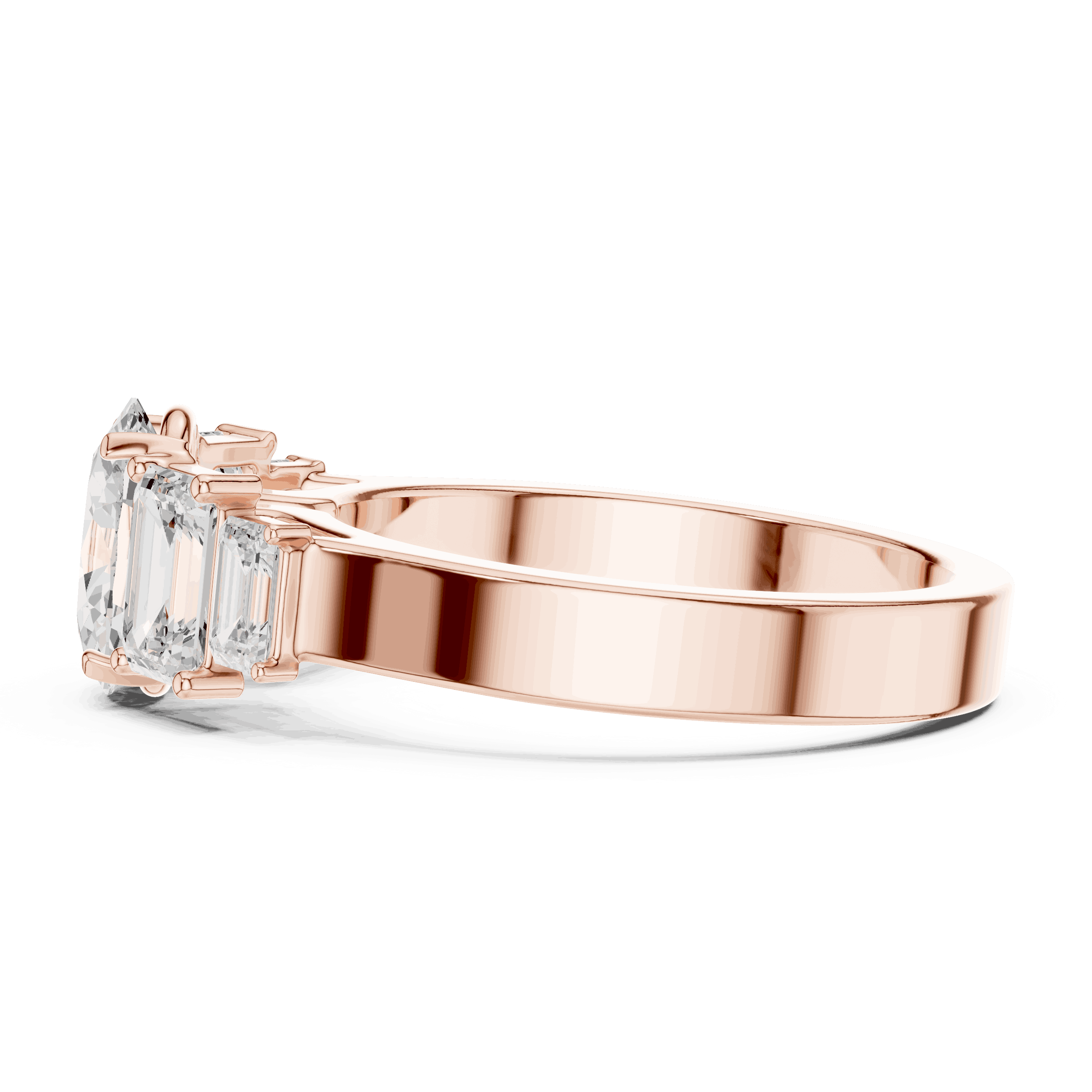 Emerald Diamond Three Stone Baguette Engagement Ring Rose Gold 18K | Lab Grown | Driona Jewels