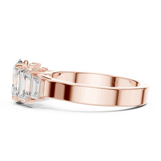 Emerald Diamond Three Stone Baguette Engagement Ring Rose Gold 18K | Lab Grown | Driona Jewels