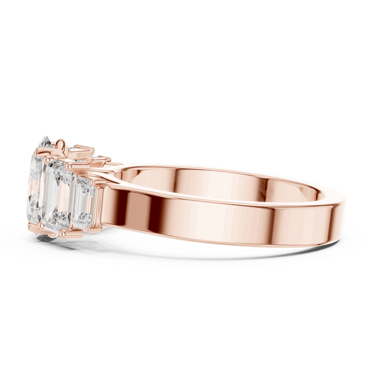 Emerald Diamond Three Stone Baguette Engagement Ring Rose Gold 18K | Lab Grown | Driona Jewels