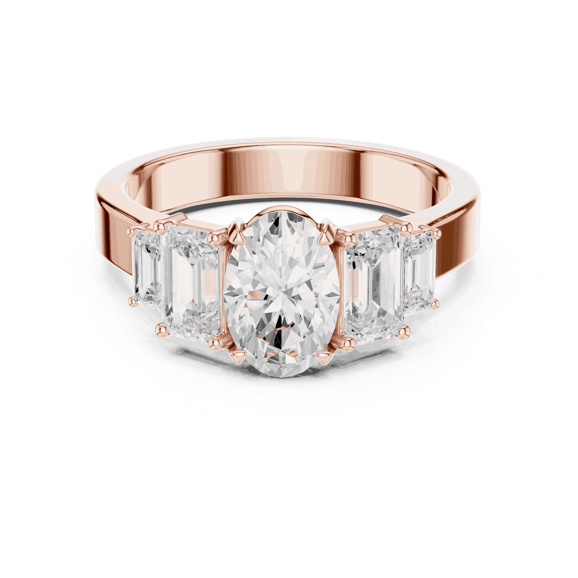Emerald Diamond Three Stone Baguette Engagement Ring Rose Gold 18K | Lab Grown | Driona Jewels