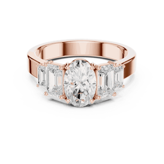 Emerald Diamond Three Stone Baguette Engagement Ring Rose Gold 18K | Lab Grown | Driona Jewels