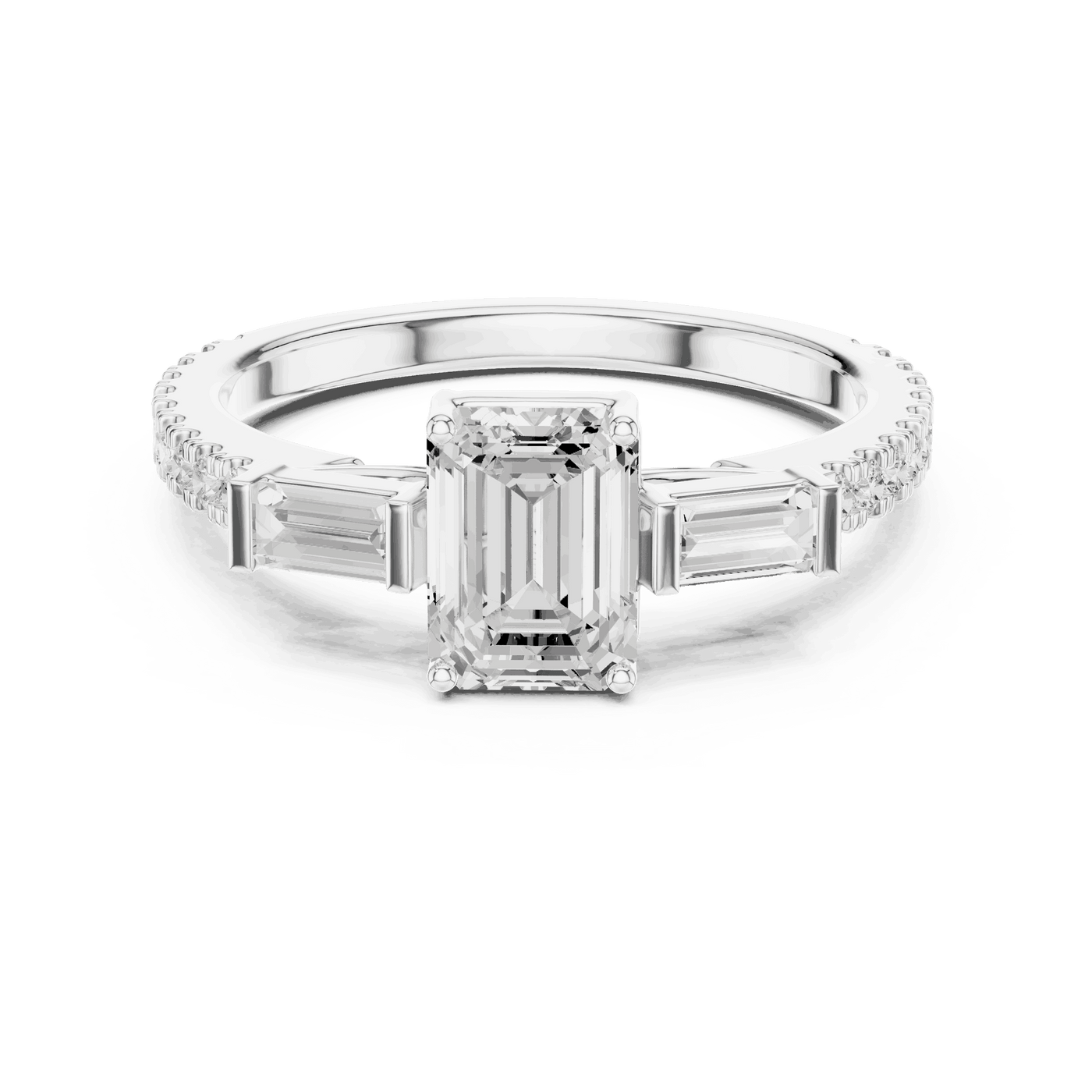 Emerald Diamond Three Stone Baguette Pave Engagement Ring Rose Gold 18K | Lab Grown | Driona Jewels
