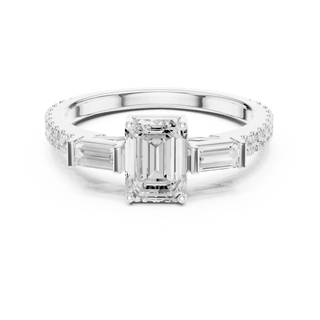Emerald Diamond Three Stone Baguette Pave Engagement Ring Rose Gold 18K | Lab Grown | Driona Jewels