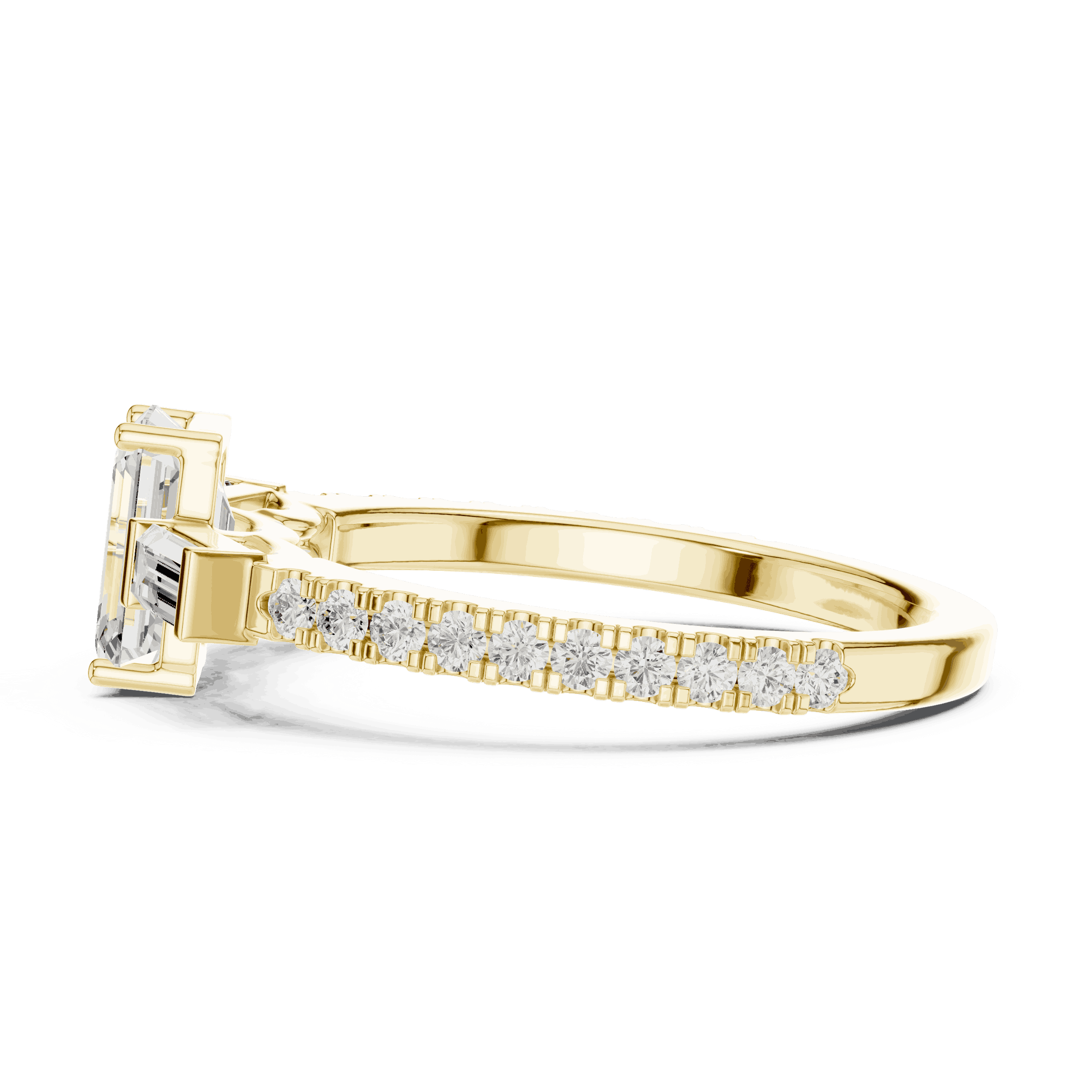Emerald Diamond Three Stone Baguette Pave Engagement Ring Rose Gold 18K | Lab Grown | Driona Jewels
