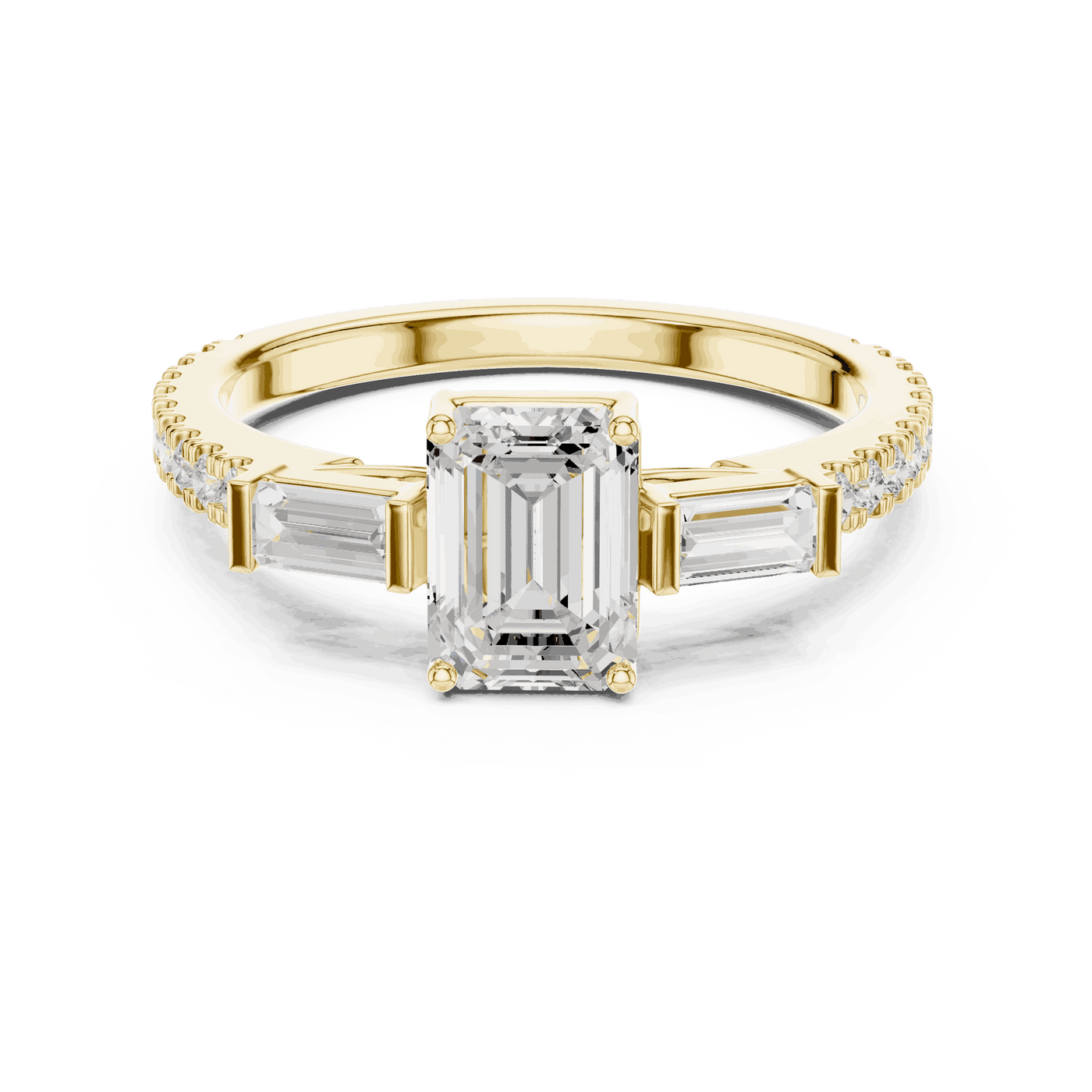 Emerald Diamond Three Stone Baguette Pave Engagement Ring Rose Gold 18K | Lab Grown | Driona Jewels