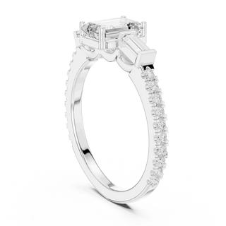 Emerald Diamond Three Stone Baguette Pave Engagement Ring Rose Gold 18K | Lab Grown | Driona Jewels