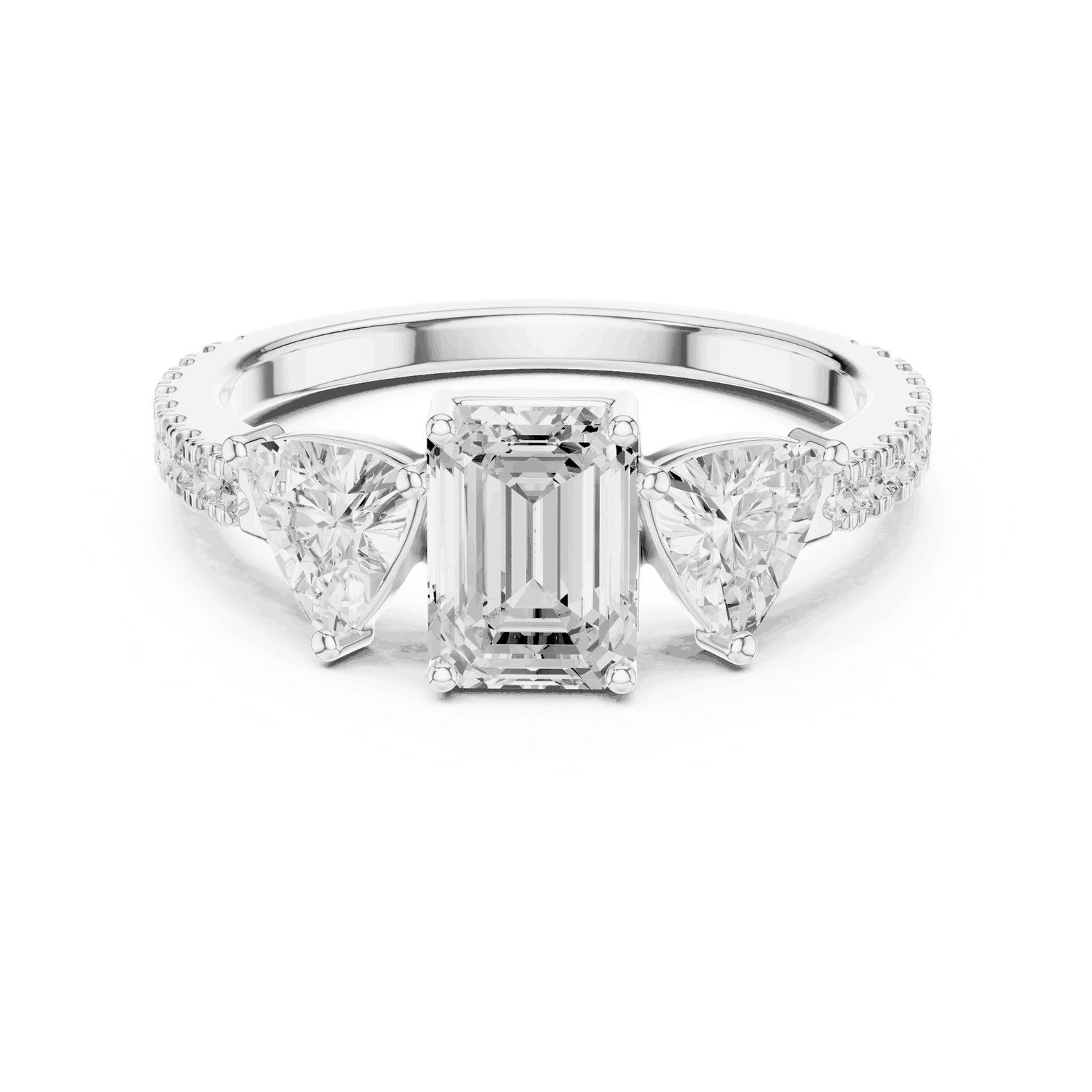 Emerald Diamond Three Stone Pave Engagement Ring Rose Gold 18K | Lab Grown | Driona Jewels