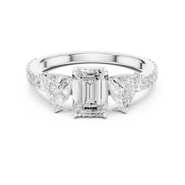 Emerald Diamond Three Stone Pave Engagement Ring Rose Gold 18K | Lab Grown | Driona Jewels