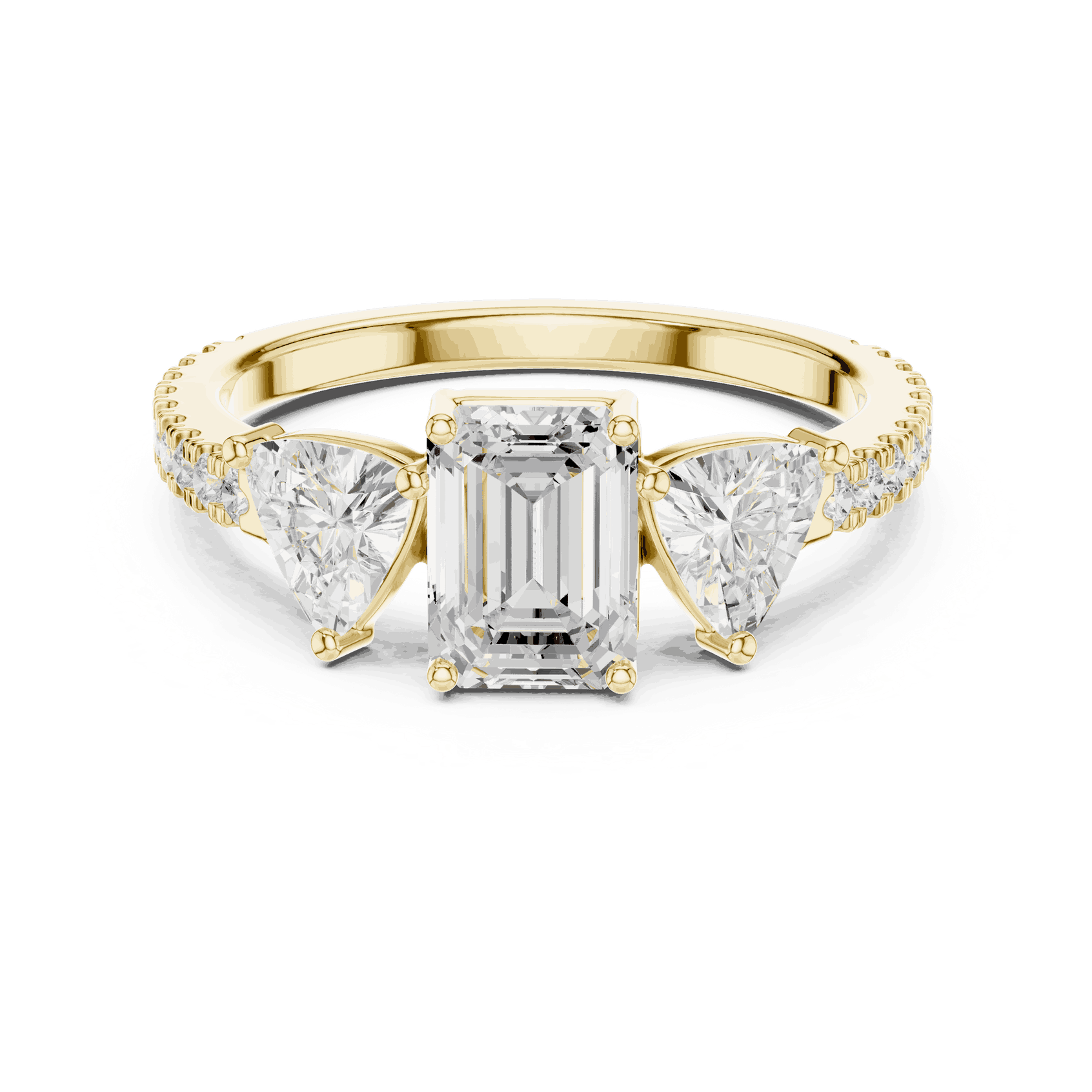 Emerald Diamond Three Stone Pave Engagement Ring Rose Gold 18K | Lab Grown | Driona Jewels