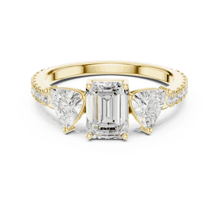 Emerald Diamond Three Stone Pave Engagement Ring Rose Gold 18K | Lab Grown | Driona Jewels
