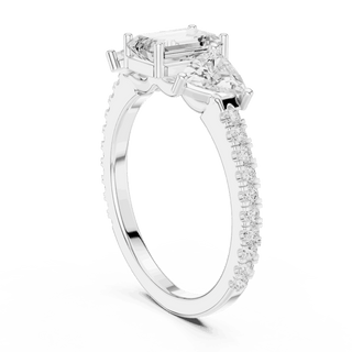 Emerald Diamond Three Stone Pave Engagement Ring Rose Gold 18K | Lab Grown | Driona Jewels