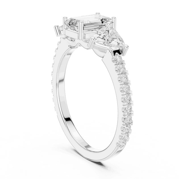 Emerald Diamond Three Stone Pave Engagement Ring Rose Gold 18K | Lab Grown | Driona Jewels