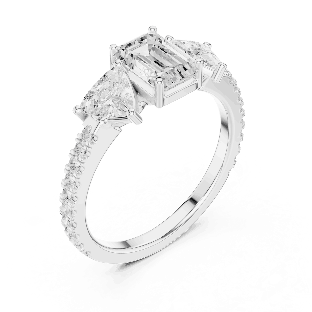 Emerald Diamond Three Stone Pave Engagement Ring Rose Gold 18K | Lab Grown | Driona Jewels