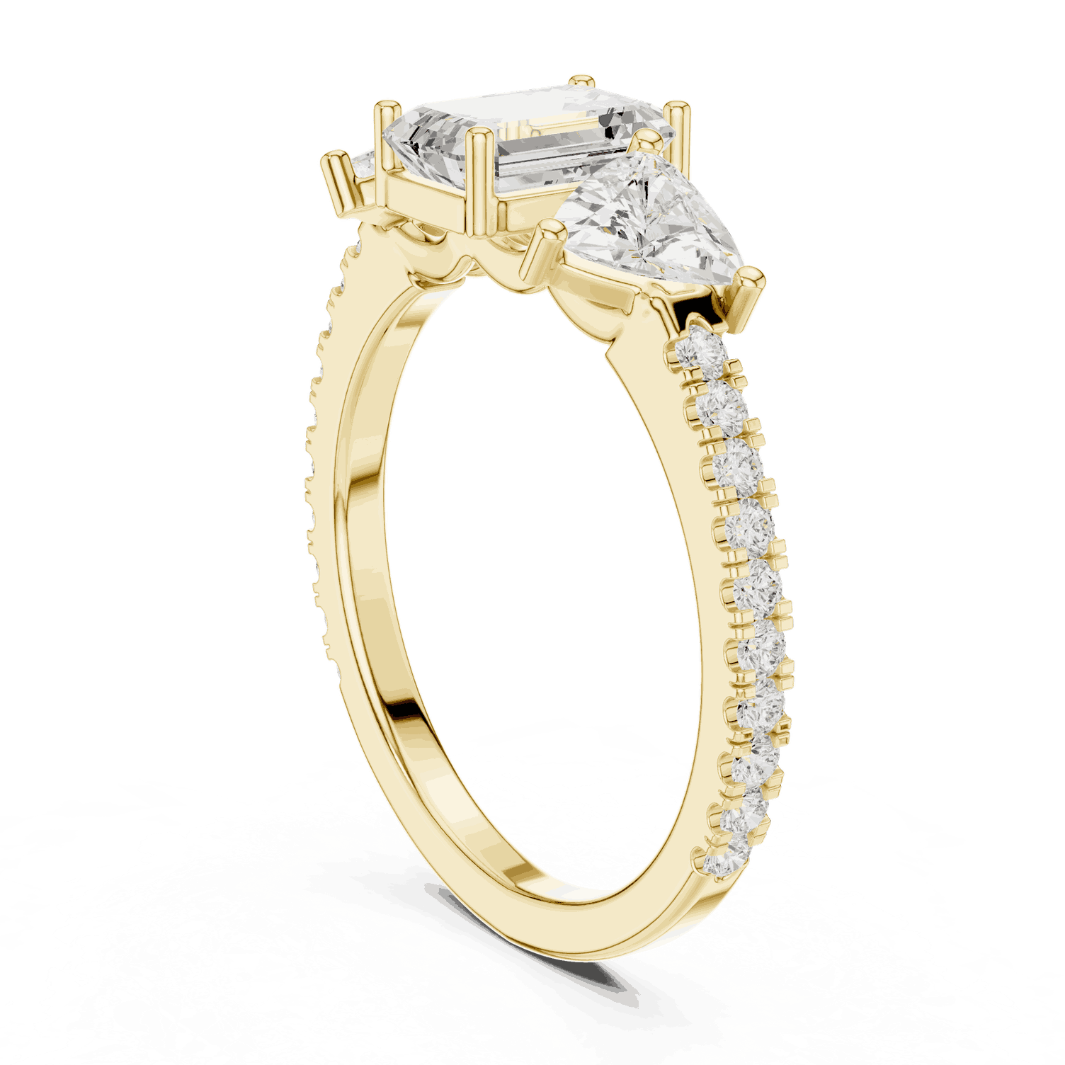 Emerald Diamond Three Stone Pave Engagement Ring Rose Gold 18K | Lab Grown | Driona Jewels