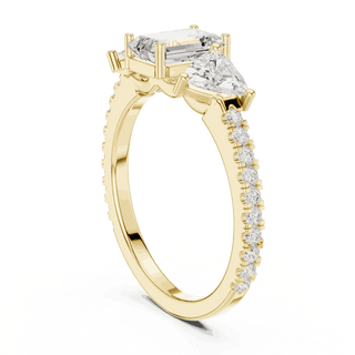 Emerald Diamond Three Stone Pave Engagement Ring Rose Gold 18K | Lab Grown | Driona Jewels