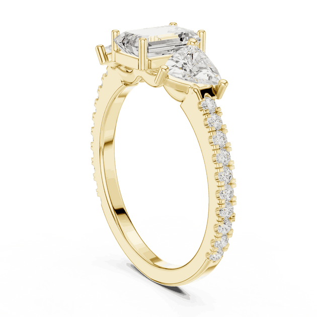 Emerald Diamond Three Stone Pave Engagement Ring Rose Gold 18K | Lab Grown | Driona Jewels