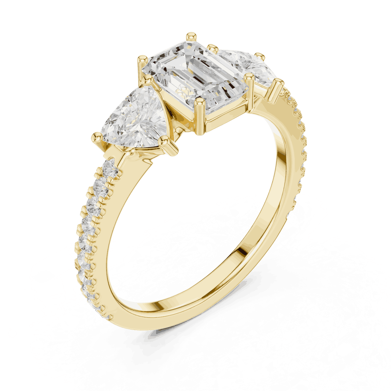 Emerald Diamond Three Stone Pave Engagement Ring Rose Gold 18K | Lab Grown | Driona Jewels