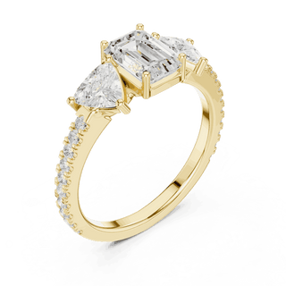 Emerald Diamond Three Stone Pave Engagement Ring Rose Gold 18K | Lab Grown | Driona Jewels
