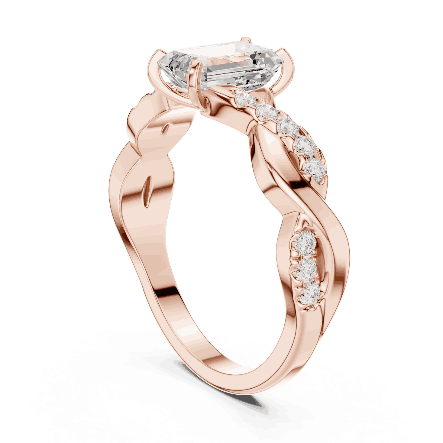 Emerald Diamond Twisted Vine Engagement Ring Rose Gold 18K | Lab Grown | Driona Jewels