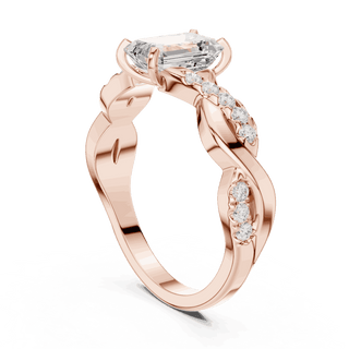 Emerald Diamond Twisted Vine Engagement Ring Rose Gold 18K | Lab Grown | Driona Jewels