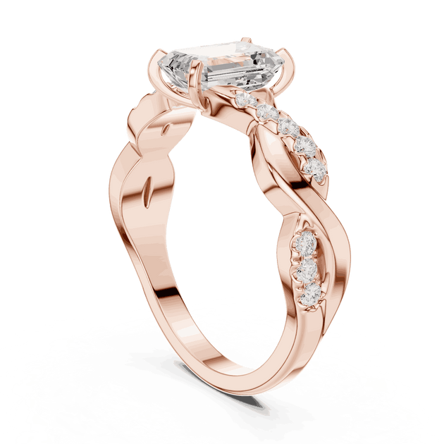 Emerald Diamond Twisted Vine Engagement Ring Rose Gold 18K | Lab Grown | Driona Jewels