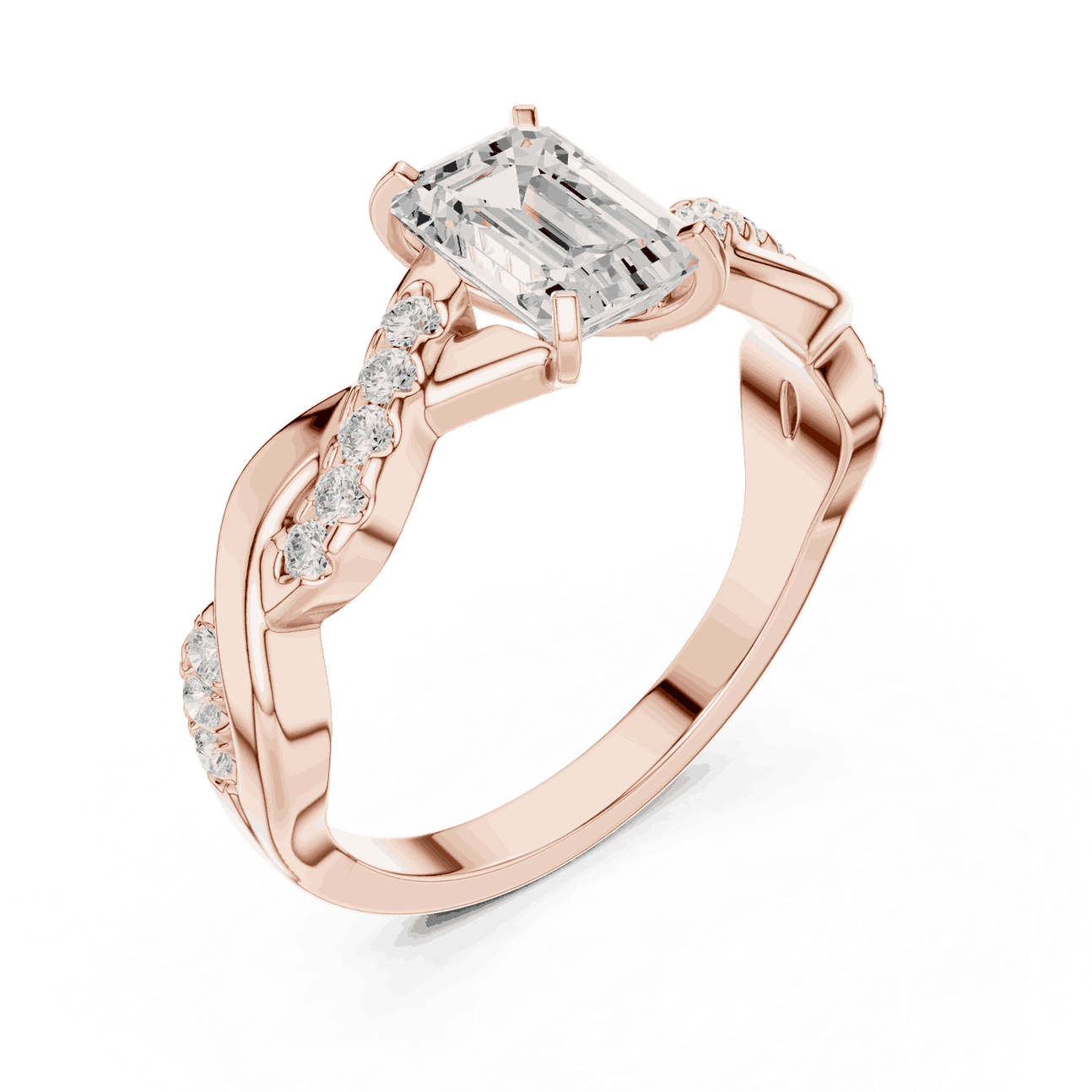 Emerald Diamond Twisted Vine Engagement Ring Rose Gold 18K | Lab Grown | Driona Jewels