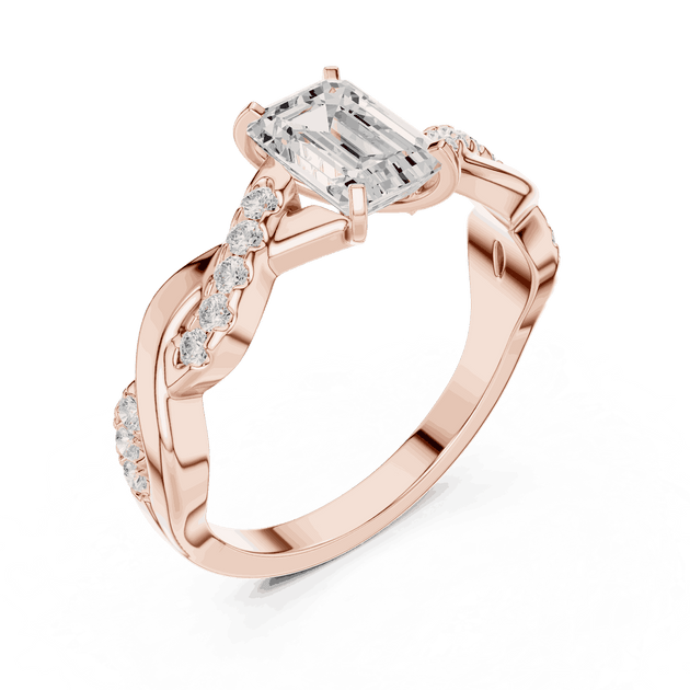 Emerald Diamond Twisted Vine Engagement Ring Rose Gold 18K | Lab Grown | Driona Jewels