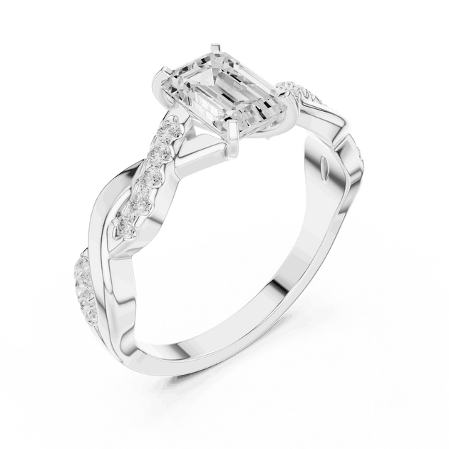 Emerald Diamond Twisted Vine Engagement Ring Rose Gold 18K | Lab Grown | Driona Jewels