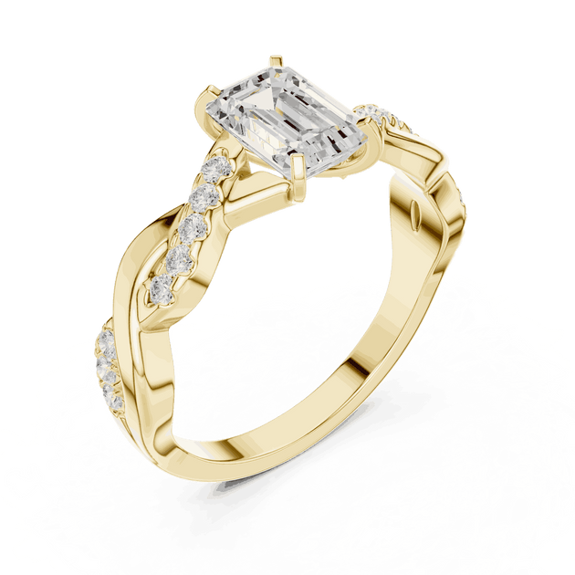 Emerald Diamond Twisted Vine Engagement Ring Rose Gold 18K | Lab Grown | Driona Jewels