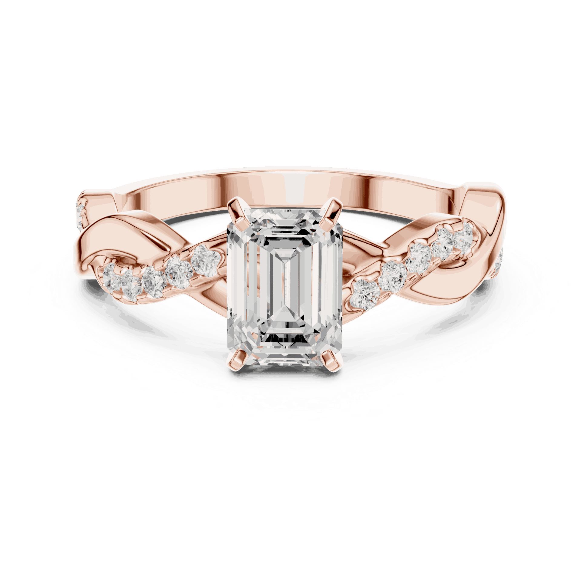 Emerald Diamond Twisted Vine Engagement Ring Rose Gold 18K | Lab Grown | Driona Jewels