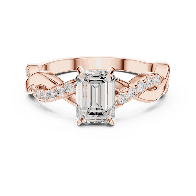 Emerald Diamond Twisted Vine Engagement Ring Rose Gold 18K | Lab Grown | Driona Jewels