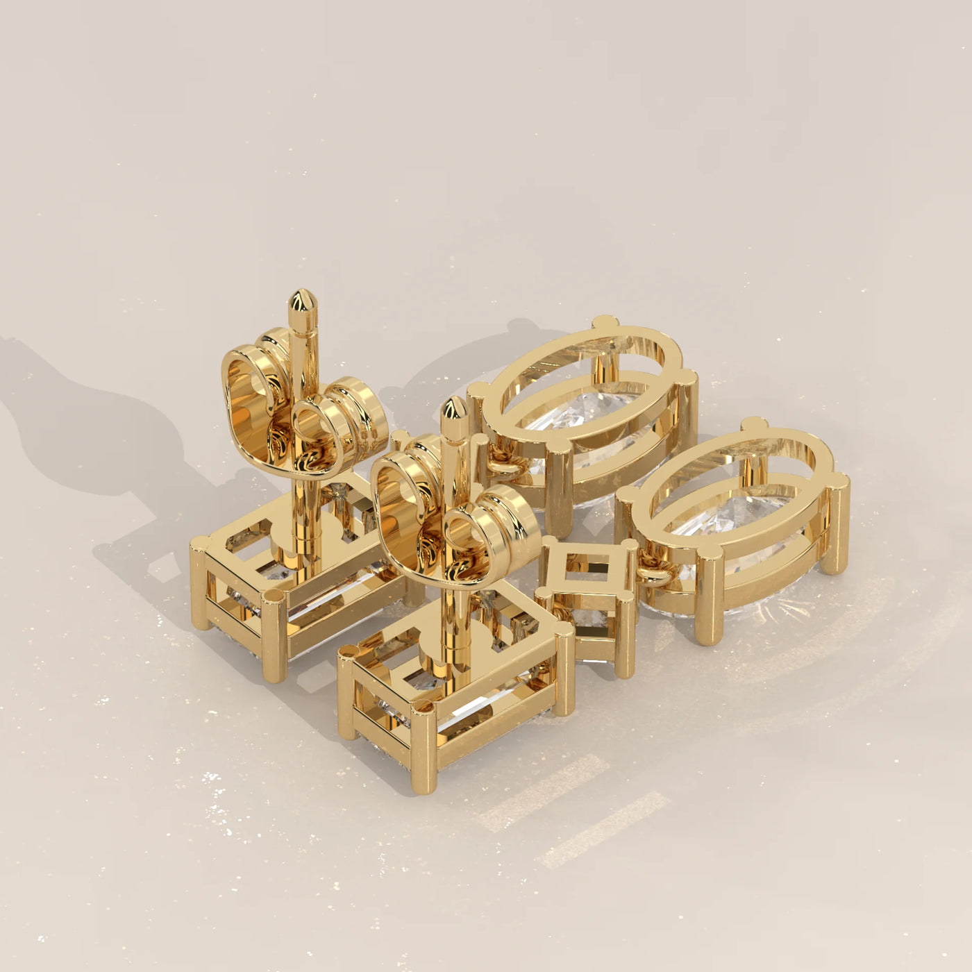 Angle View: Emerald Cut Diamond Drop Earrings with Prong Setting in Yellow Gold – Lab Grown – Driona Jewels