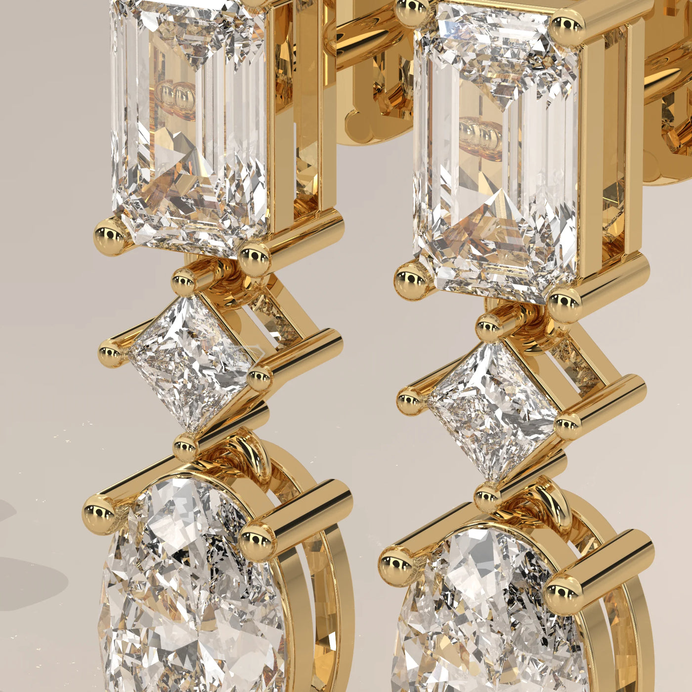 Stone Detail: Emerald Cut Lab Grown Diamonds in Prong Setting – Yellow Gold – Driona Jewels
