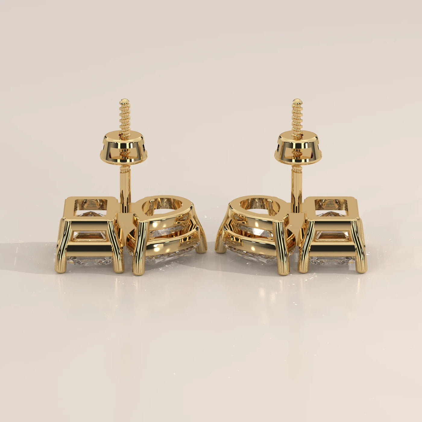 Side Profile: Emerald Cut Diamond Stud Earrings with Prong Setting in Yellow Gold – Lab Grown – Driona Jewels