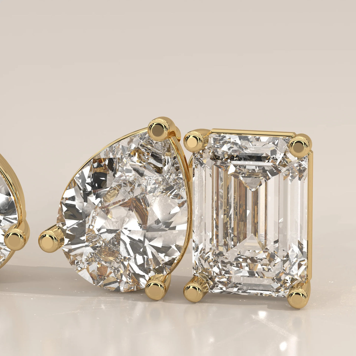 Stone Detail: Emerald Cut Lab Grown Diamonds in Prong Setting – Yellow Gold – Driona Jewels