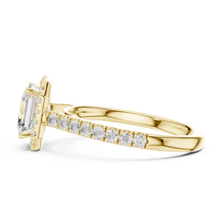 Side Profile: Asscher Cut Diamond Halo Engagement Ring with Pavé Band in 18K White Gold – Lab Grown – Driona Jewels