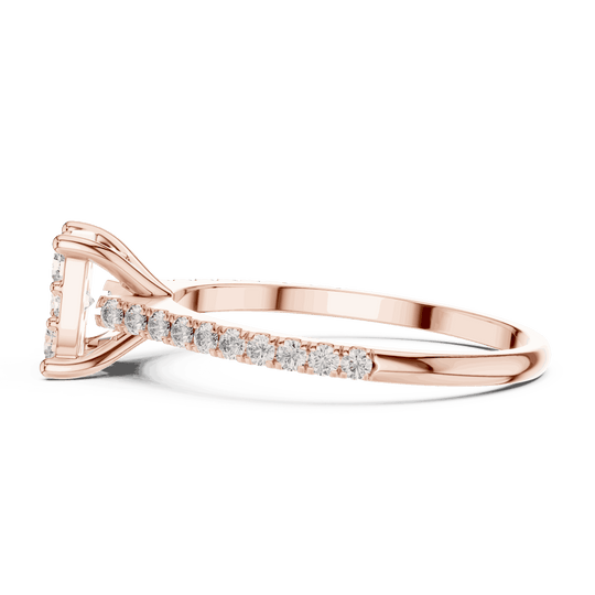 Side Profile: Cushion Diamond Cluster Illusion Engagement Ring with Pavé Band in 18K Rose Gold – Lab Grown – Driona Jewels