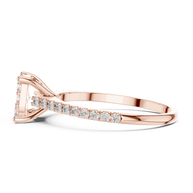 Side Profile: Cushion Diamond Cluster Illusion Engagement Ring with Pavé Band in 18K Rose Gold – Lab Grown – Driona Jewels