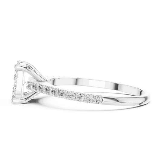 Side Profile: Cushion Diamond Cluster Illusion Engagement Ring with Pavé Band in 18K White Gold – Lab Grown – Driona Jewels