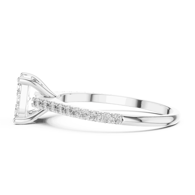 Side Profile: Cushion Diamond Cluster Illusion Engagement Ring with Pavé Band in 18K White Gold – Lab Grown – Driona Jewels