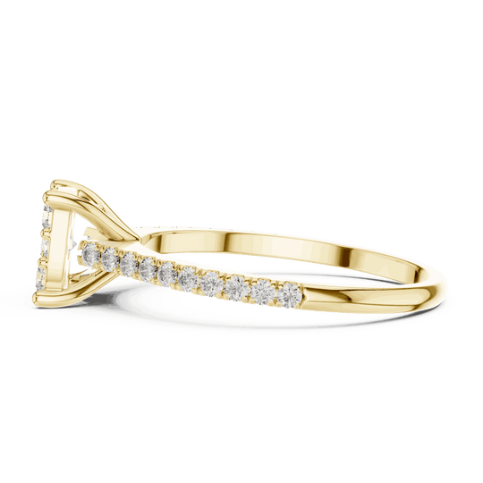 Side Profile: Cushion Diamond Cluster Illusion Engagement Ring with Pavé Band in 18K Yellow Gold – Lab Grown – Driona Jewels