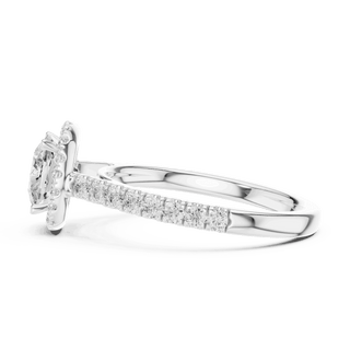 Three-Quarter View: Cushion Diamond Halo Engagement Ring with Pavé Band in 18K Rose Gold – Lab Grown – Driona Jewels