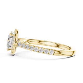 Side Profile: Cushion Diamond Halo Engagement Ring with Pavé Band in 18K White Gold – Lab Grown – Driona Jewels