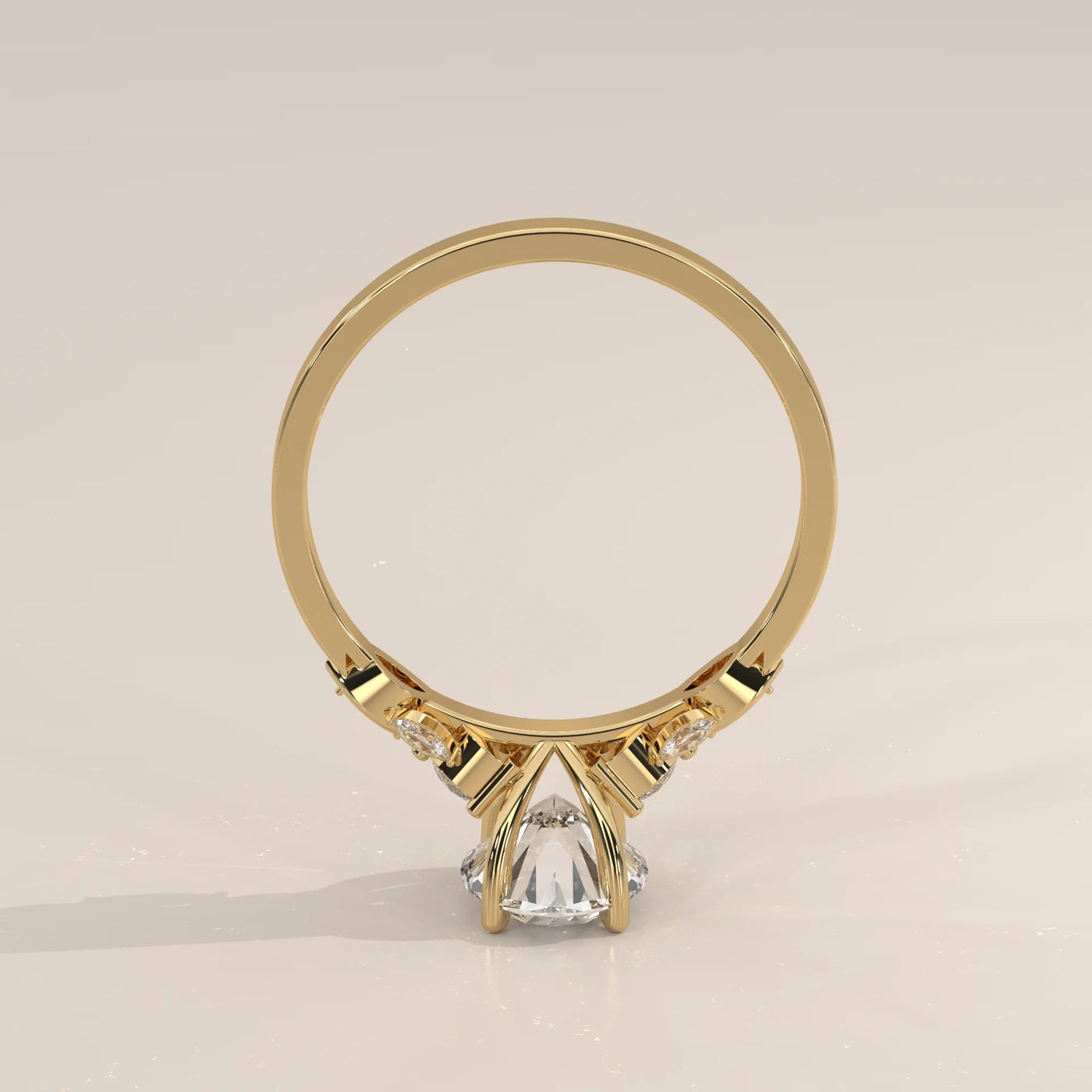 A sparkling engagement ring with multiple diamonds and gold metal.